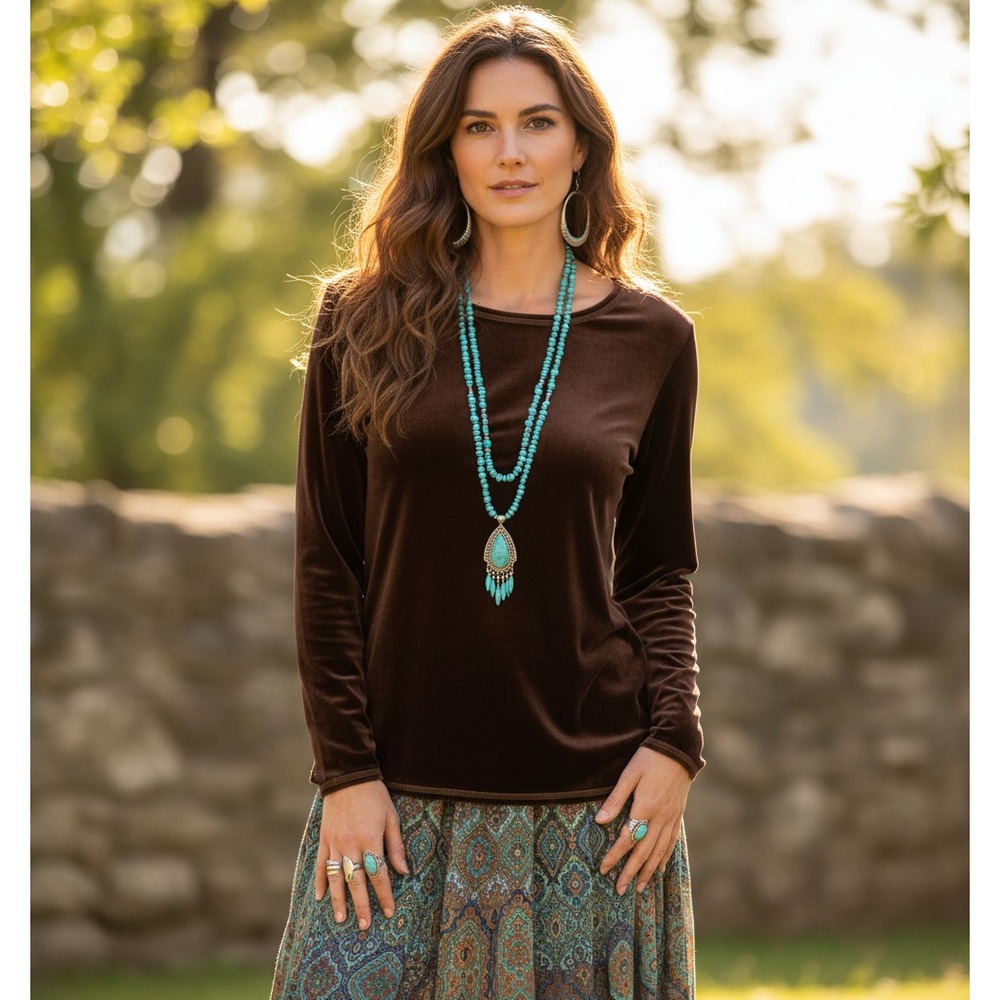 Ali Miles L Top Velvet Brown Classic Minimalist Academia Whimsigoth Witchy Moody